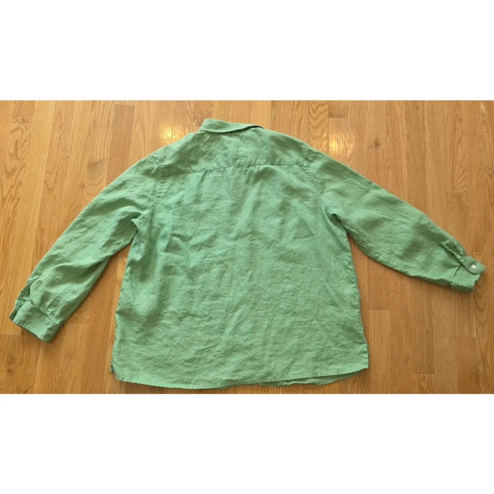 Talbots Linen Button Up Shirt Green Roll Tab Long Sleeve Womens Plus 2X - Picture 8 of 10